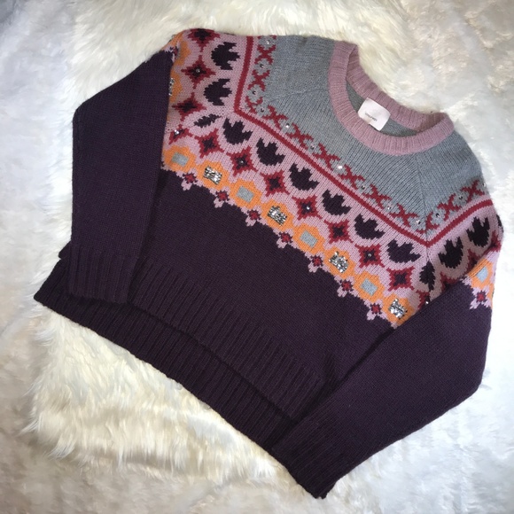 Cinq a Sept Gianni Fair Isle Sequin Sweater Wool L - Picture 3 of 8
